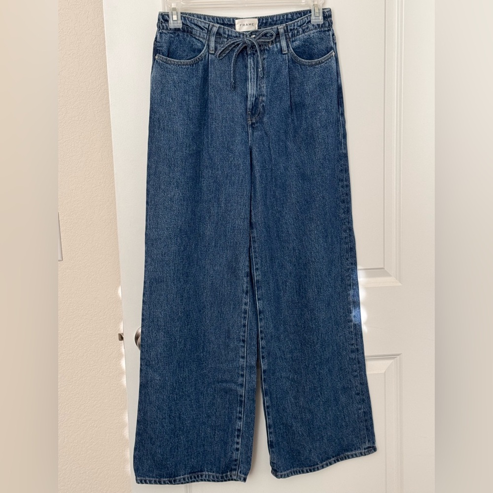 Frame Denim Blue Wide-Leg Tie-Waist Jeans